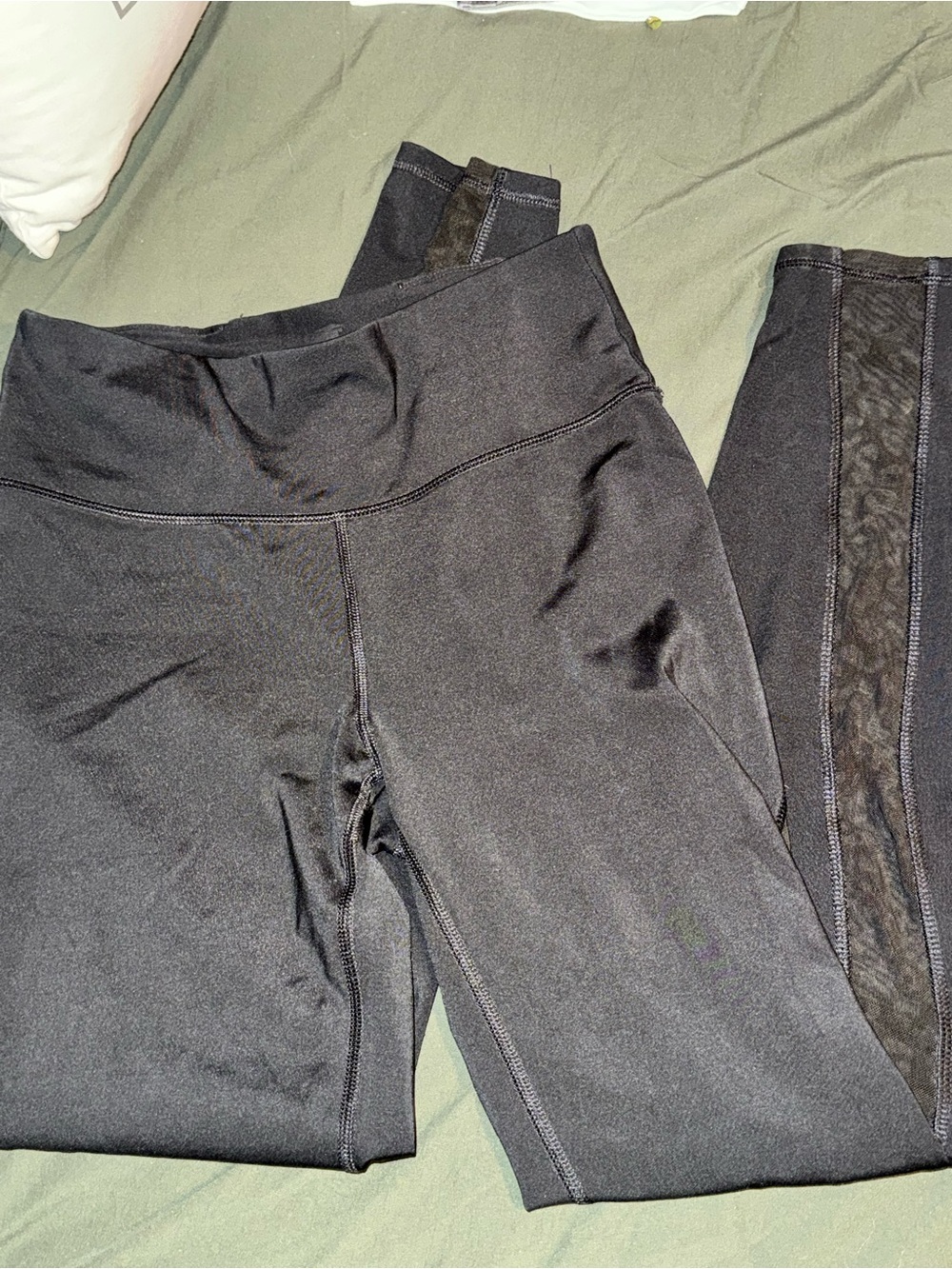 Black High-Waist Women's Leggings with Side Mesh Panels
